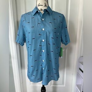 Tipsy Elves Men’s Deep Blue Sea Hawaiian Shirt Sharks size XS